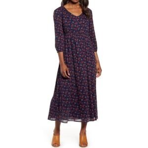 Caslon, Navy Floral Maxi Dress, Cotton Blend, Button Front, Boho Cottagecore